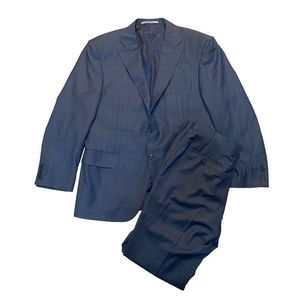 Canali Mens Double Vent 2-Button Suit Navy/Brown Striped Size 40S (IT50) 34W